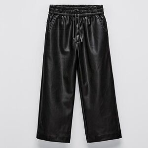 Zara black faux leather pant wide leg size small back pocket and elastic waist